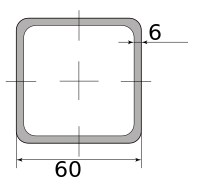 Труба профильная электросварная квадратная 60х60х6, длина 12 м
