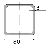 Трубы нерж. электросварные ЭСВ квадратные 80х3 имп матовая, длина 6 м, марка AISI 304 (08Х18Н10)