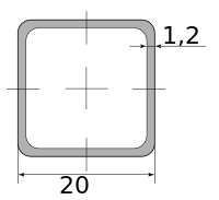 Трубы нерж. электросварные ЭСВ квадратные 20х1.2 шлиф, длина 6 м, марка AISI 304 (08Х18Н10)