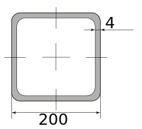 Трубы нерж. электросварные ЭСВ квадратные 200х4 имп матовая, длина 6 м, марка AISI 304 (08Х18Н10)