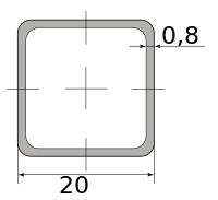 Труба профильная электросварная квадратная 20х20х0.8, длина 6 м
