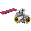 кран шаровой латунный никелирован 3-ход 1020 ду 20 g3/4&quot; ру30 вр полнопроходной рычаг красный aquasfera 1020-02